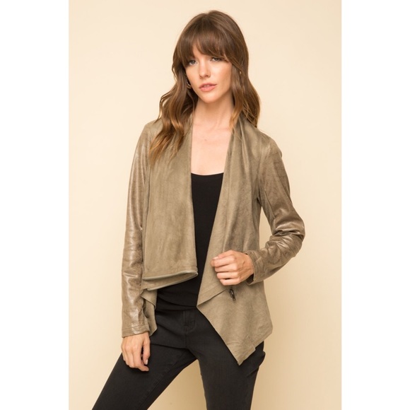 🆕 Olive Suede Drape Jacket - Picture 1 of 8